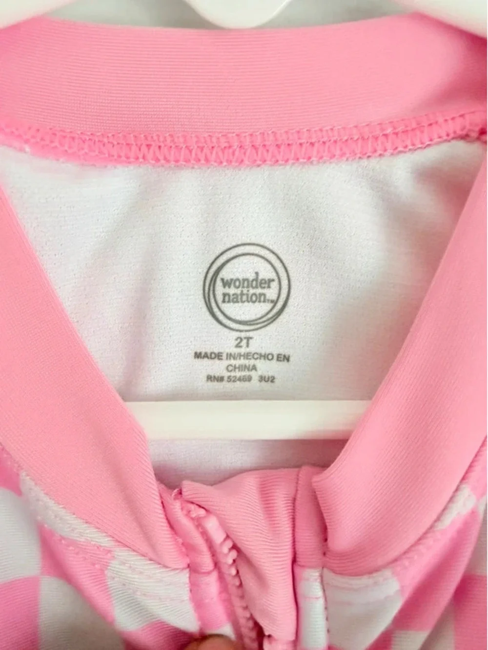Wonder Nation Pink Checkered Long Sleeve Swimsuit 2T